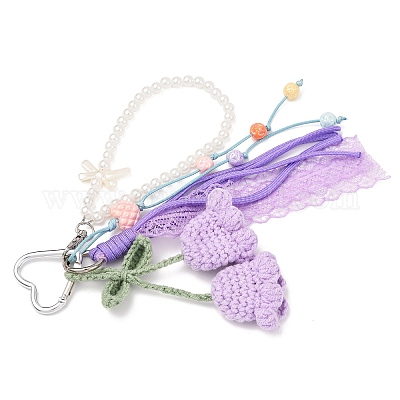 Подвеска ручной работы из хлопковой пряжи с ландышами HJEW-JM04387-03-1