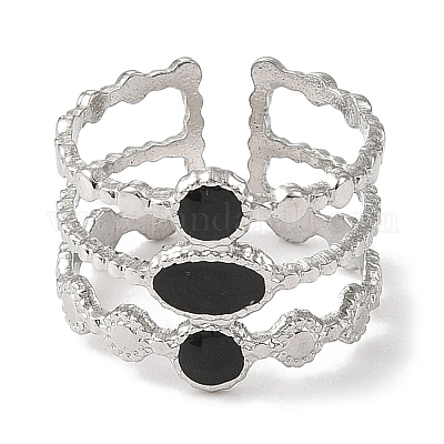 Овальные эмалированные открытые манжеты из нержавеющей стали 304 для женщин RJEW-F166-32P-01-1