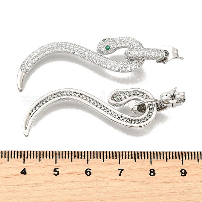 Серьги-гвоздики в форме змеи из латуни с кубическим цирконием для женщин EJEW-F367-01B-P-1