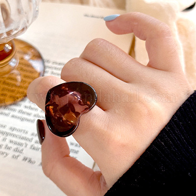 Кольца из смолы с леопардовым принтом в форме сердца FS-WG50564-03-1