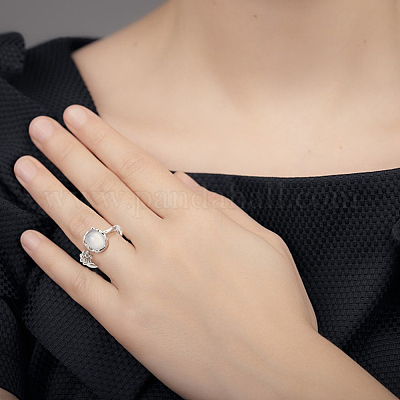 6 шт. набор из 6 колец-манжет с синтетическим лунным камнем и кошачьим глазом RJEW-AN0001-09-1