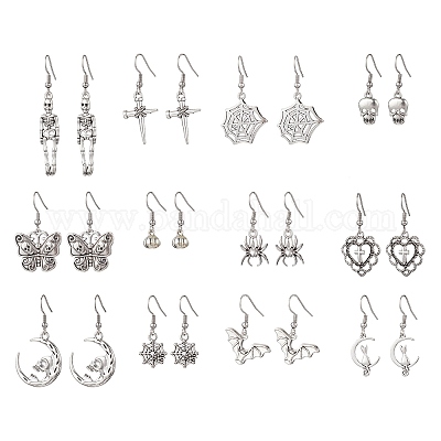 Серьги-подвески из тибетского сплава на хэллоуин EJEW-JE06523-1