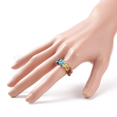 Плетеное открытое кольцо-манжета из смеси натуральных и синтетических драгоценных камней RJEW-JR00507-1