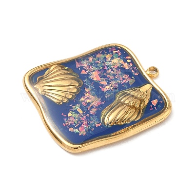 Подвески из нержавеющей стали 304 из эпоксидной смолы с натуральными ракушками и пайетками внутри STAS-L026-17G-D04-1