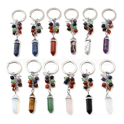 Бусины из натуральных и синтетических драгоценных камней с кольцами из сплава и железа KEYC-Q003-01-1