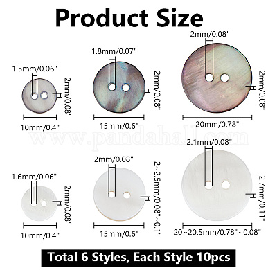 60 шт. 6 стильные пуговицы из натуральной оболочки с 2 отверстиями BUTT-GO0001-02-1