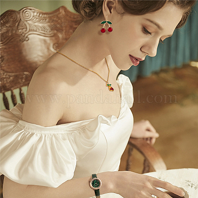 Ожерелья и серьги-подвески с вишнями из кубического циркония и эмалевого сплава SJEW-FI0001-22-1