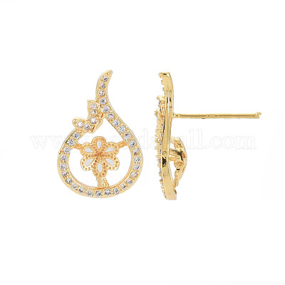 Латунные микро-паве прозрачные серьги-гвоздики из циркония KK-S364-050-1