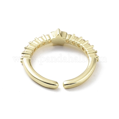 Звездообразное покрытие стойки латунь микро паве прозрачный кубический цирконий открытые кольца RJEW-D020-11G-1