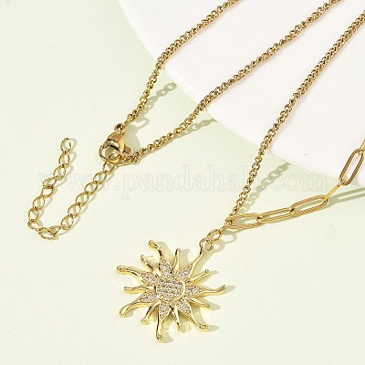 Ожерелья с подвесками из нержавеющей стали 304 с микропаве из прозрачных кубических цирконий для женщин NJEW-Z103-01G-08-1