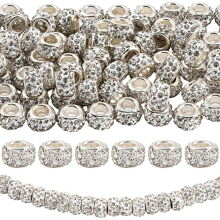 80 шт. полимерная глина со стразами европейские бусины с большими отверстиями с серебряными латунными сердечниками FPDL-LT0001-02E-1