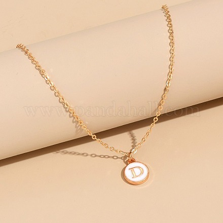 Сплав белого эмалевого диска с инициалами подвески ожерелья для женщин WG552C5-04-1