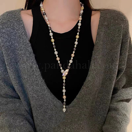 Ожерелья из круглых бусин из сплава и стеклянного жемчуга для женщин FS-WGF55A0-02-1