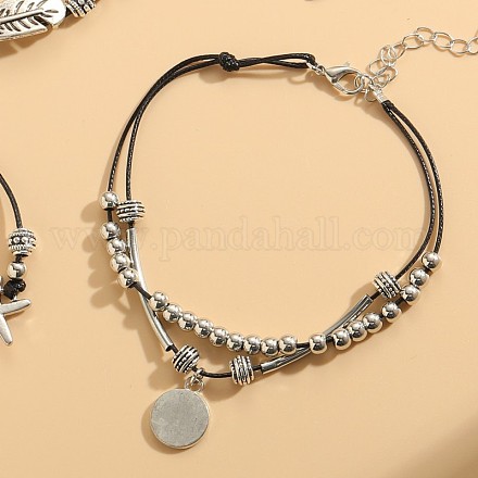 Браслеты на ногу из сплава с одной нитью из черного вощеного шнура FS-WGACEA5-04-1