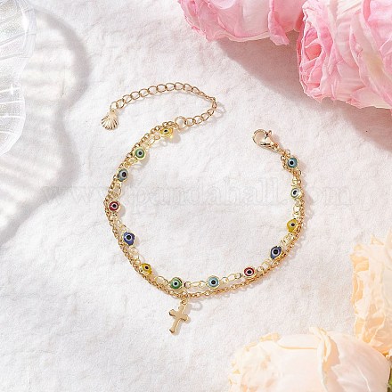 Многослойные браслеты ручной работы с элементами лэмпворка от сглаза BJEW-JB12213-03-1