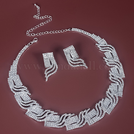 Комплекты цепочек и серег-гвоздиков с кристаллами из латуни и стразами FS-WG98015-01-1