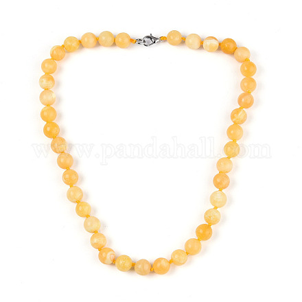 Круглый природных желтый нефрит бисером ожерелья NJEW-F327-02B-04-01-1