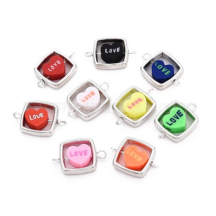 Бусины в форме сердца из полимерной глины с квадратной пластиковой оправой CCB CLAY-T022-30M-1