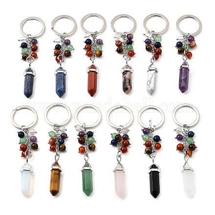 Бусины из натуральных и синтетических драгоценных камней с кольцами из сплава и железа KEYC-Q003-01-1