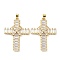 Brass Cubic Zirconia Pendant, Long-Lasting Plated, Lead Free & Cadmium Free, Cross, Real 18K Gold Plated, 38x27x5mm, Hole: 3x5mm