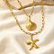 Bohemian Styles 304 Stainless Steel Starfish and Shell Shape Pendant Double Layer Necklaces for Women, Golden, 18.50 inch(47cm), 16.34 inch(41.5cm), 2pcs/set