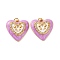 304 Stainless Steel Enamel Pendants, with Rhinestone and Jump Ring, Ion Plating(IP), Heart with Flower Charm, Real 18K Gold Plated, Medium Purple, 16.5x17x4.5mm, Hole: 2.5mm