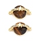 Brass Pave Natural Tiger Eye Planet Connector Charms, with Clear Cubic Zirconia, Real 18K Gold Plated, 17.5x10x9mm, Hole: 1mm