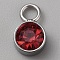 Glass Rhinestone Charms, with Stainless Steel Color 304 Stainless Steel Findings, Flat Round Charms, Ruby, 10x6x4mm, Hole: 2.5mm