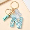 Resin & Acrylic & Faux Suede Tassel Keychain,  with Alloy Clasp and Iron Rings, Letter N, 9.6cm