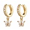 Butterfly Cubic Zirconia Dangle Hoop Earrings for Girl Women Gift, Brass Huggie Hoop Earrings, Real 18K Gold Plated, 21.5mm, Pin: 1mm