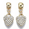 Alloy European Dangle Charms, with Crystal Rhinestone, Large Hole Pendants, Heart, Light Gold, 29mm, Hole: 4.5mm, Heart: 16x11x4mm