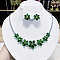 Flower Brass Micro Pave Cubic Zirconia Necklaces & Stud Earrings Sets, Green, 450mm