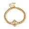Brass Micro Pave Clear Cubic Zirconia Cuban Link Chains Bracelets, Nossa Senhora Aparecida Link Bracelets for Women, Real 16K Gold Plated, Rhombus, 7 inch(17.8cm), Rhombus: 21.5x21.5x5mm