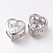 Heart Brass Rhinestone Beads, Cadmium Free & Nickel Free & Lead Free, Real Platinum Plated, 7.5x7.5x4.5mm, Hole: 3x2mm
