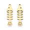 201 Stainless Steel Pendants, Fishbone, Laser Cut, Ion Plating(IP), Real 18K Gold Plated, 19x5x1mm, Hole: 1.2mm
