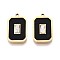 304 Stainless Steel Crystal Rhinestone and Acrylic Rectangle Pendants, Ion Plating(IP), Black, 20x13x2mm, Hole: 1.2mm