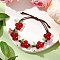 Adjustable Polyester Cord Braided Bracelets for Women, with Glass and Acrylic Beads, Cherry, Crimson, Inner Diameter: 2-7/8 inch(7.3cm)