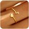 Brass Cuff Rings, Heart and Letter, Golden, Letter F, Inner Diameter: 17~19mm