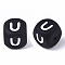 Food Grade Eco-Friendly Silicone Beads, Horizontal Hole, Cube, Black, Letter.U, 12x12x12mm, Hole: 2mm