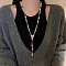 Alloy & Glass Pearl Round Beaded Y Necklaces for Women, Golden, Colorful, 25.20 inch(64cm)