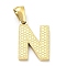 Ion Plating(IP) 316L Surgical Stainless Steel Pendants, Nickel Free, Real 18K Gold Plated, Letter Charm, Textured, Letter N, 16.5x11.5x1.6mm, Hole: 3.5mm