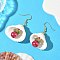 304 Stainless Steel Shell Shape with Round Dangle Earrings, with Glass Seed & Shell & Glass Pearl, Golden, Crimson, 50.5x27~30mm