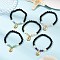 5Pcs 304 Stainless Steel Shell Shape Charm Bracelets, Natural & Synthetic Mixed Gemstone Round Beaded Stretch Bracelets for Women, Inner Diameter: 2 inch(5.2cm)