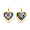 Brass Locket Pendants, Heart Charms with Natural Paua Shell, Golden, 25x22.5x6.5mm, Hole: 8x5mm
