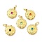 304 Stainless Steel Rhinestone Pendants, Ion Plating(IP), Real 14K Gold Plated, Flat Round with Flower, Mixed Color, 22x18x4mm, Hole: 4X2.5mm