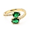 Green Cubic Zirconia Teardrop Open Cuff Ring, Brass Jewelry for Women, Cadmium Free & Lead Free, Real 18K Gold Plated, US Size 6 3/4(17.1mm)