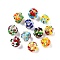 Handmade Two-Tone Lampwork Beads, Round with Flower Pattern, Mixed Color, 12~14x11~13mm, Hole: 1.4~1.5mm