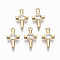 Brass Micro Pave Cubic Zirconia Tiny Cross Charms, Light Gold, Long-Lasting Plated, Cadmium Free & Lead Free, Clear, 12.5x7.5x2mm, Hole: 1.2mm