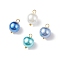 Glass Pearl Pendants, with Golden Plated Brass Findings, Round, Royal Blue, 11x8.5mm, Hole: 5mm