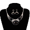 Oval Alloy Enamel Pendant Necklaces & Stud Dangle Earrings Sets, Antique Silver, Black, 430mm